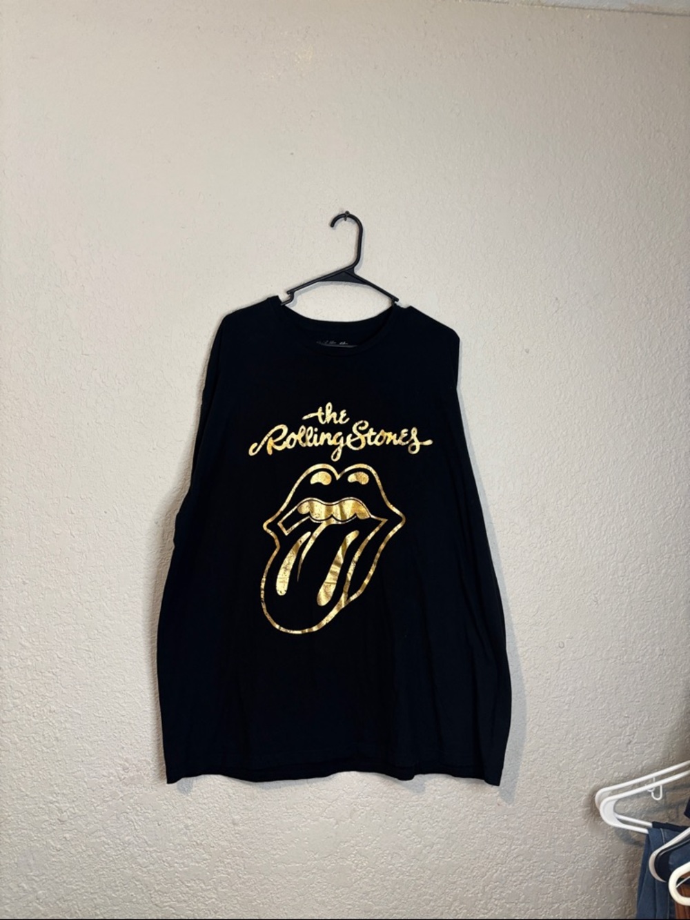 the Rolling Stones Black Kids Long Sleeve Tee with Gold Logo